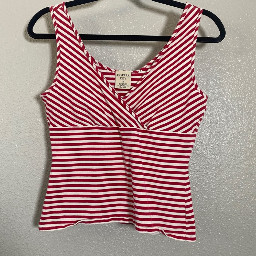 Y2K Babydoll Top Medium Cotton Blend Coastal Striped Beach Summer Vacation 2000s